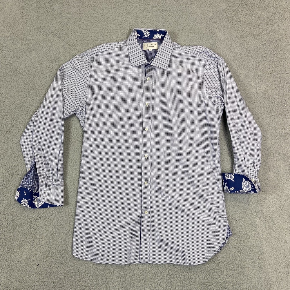 Ted Baker London Endurance Men's Blue Plaid Button Up Long Sleeve Shirt 16 32/33